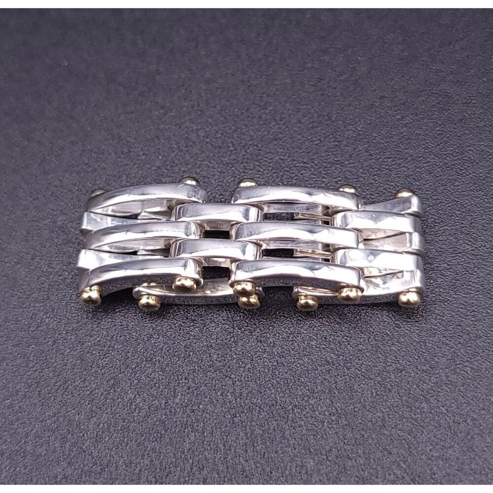 Tiffany & Co Vintage Sterling Silver 18kt Yellow Gold Gatelink Ring Size 6.75 - Picture 7 of 8